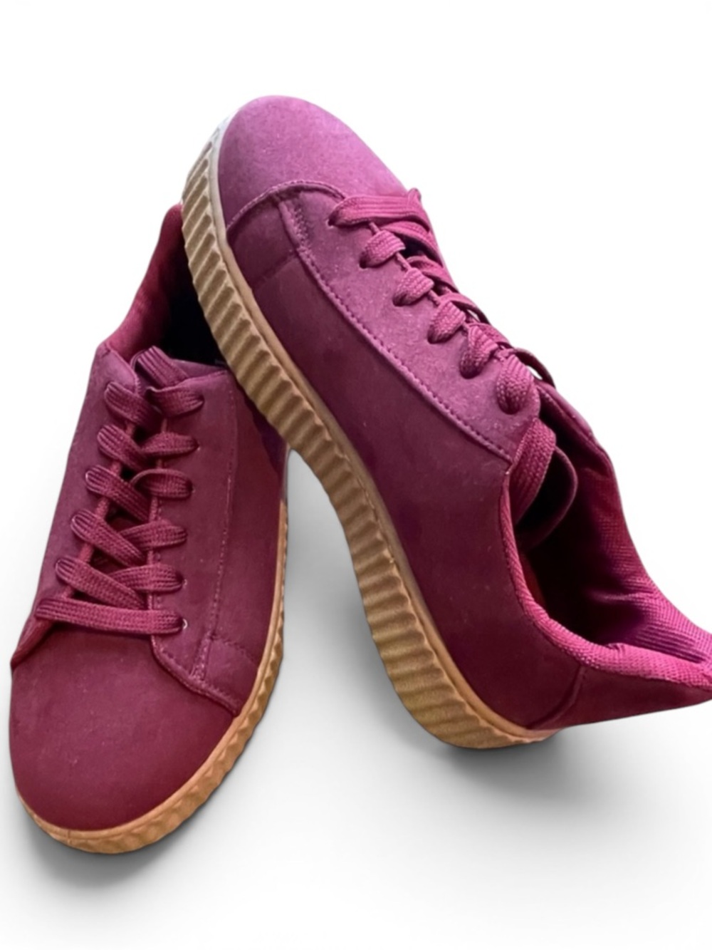‼️$7‼️🆕 H2K Hannah Suede Platform Sneakers Burgundy Red NIB Only Size 8 Left!